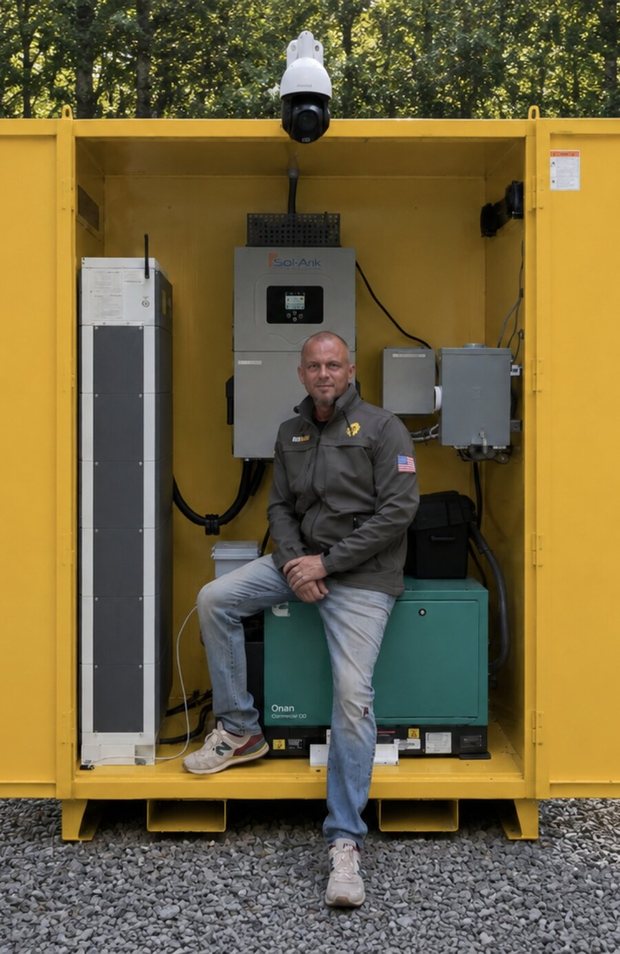 Bernie Stanley standing in the open HyGen power unit
