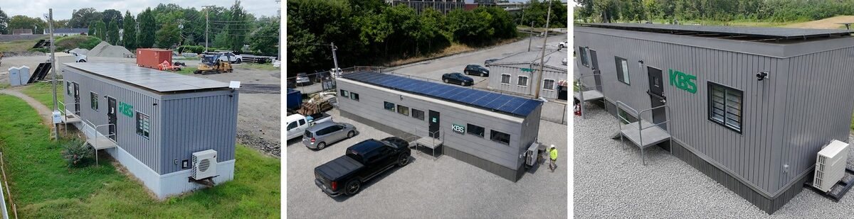 Three KBS Construction net-zero site trailers with rooftop solar